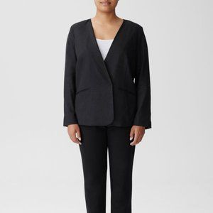 Double-breasted, asymmetrical linen blazer